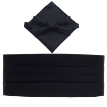 Сплошной черный полиэстер смокинг галстук-бабочку и платок комплект